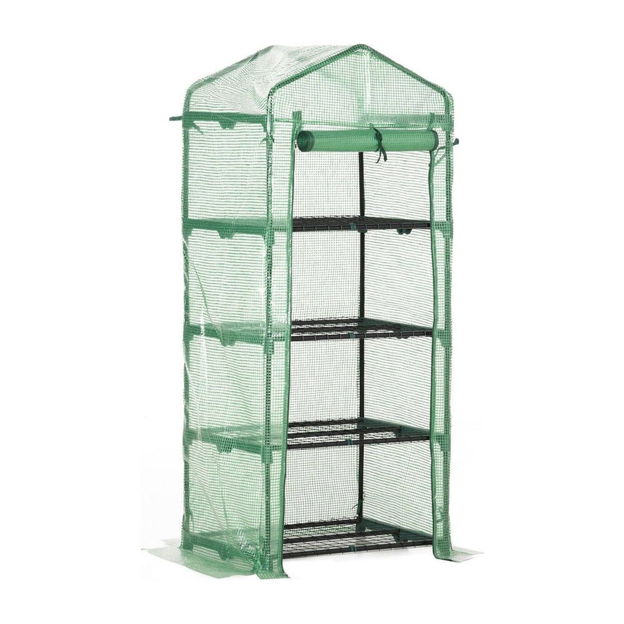 Outsunny 4 Tier Mini Greenhouse, Portable Compact Green House with Steel Frame, PE Cover, Roll-up Door, 70 x 50 x 160 cm