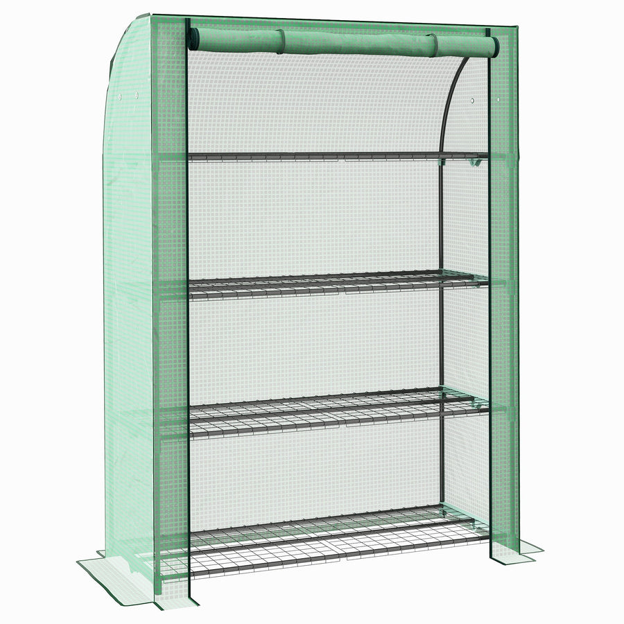 Outsunny 4 Tier Mini Greenhouse with Reinforced PE Cover, Portable Indoor Outdoor Green House with Roll-up Door and Wire