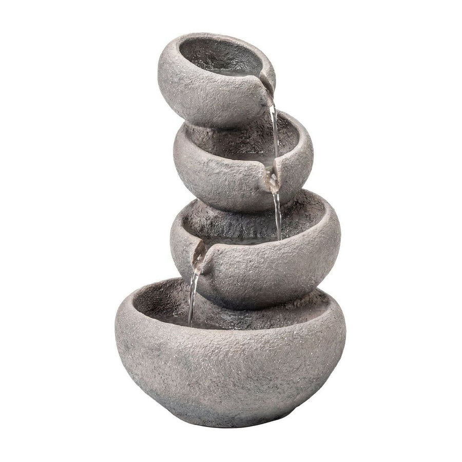 Outsunny 4-Tier Water Fountain Outdoor, Garden Water Feature with LED Lights and Pump, Freestanding Resin Waterfall for Patio