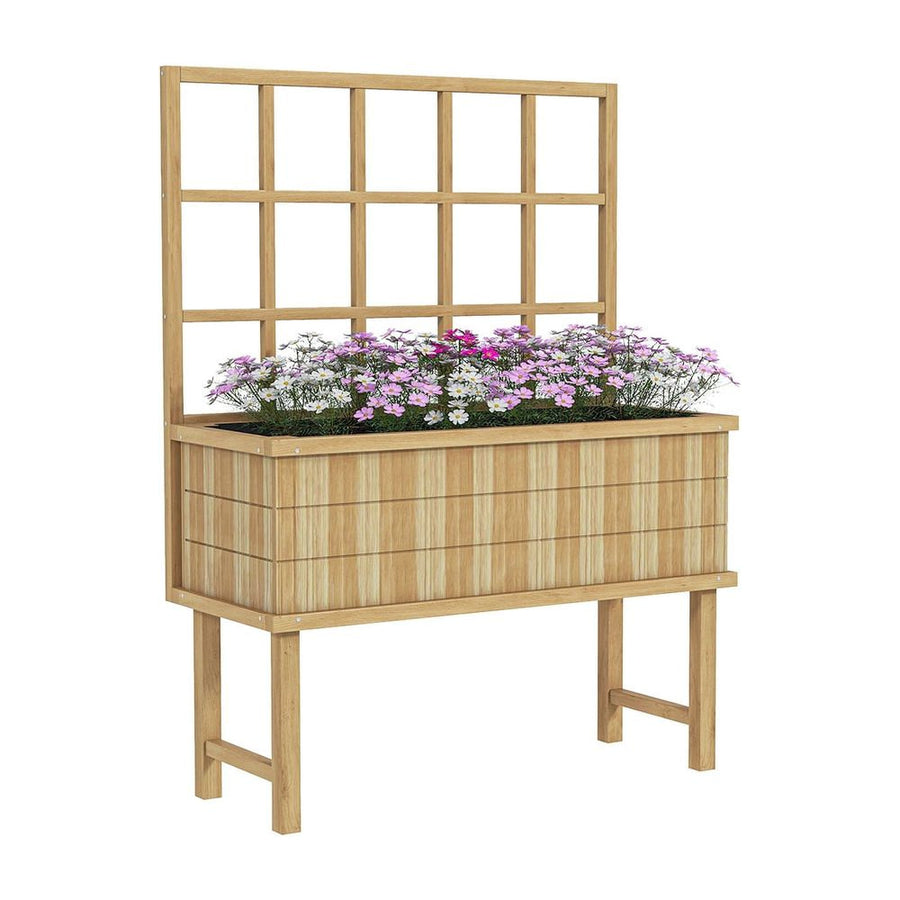 Outsunny 45 x 105cm Wooden Garden Planter, with Trellis - Natural