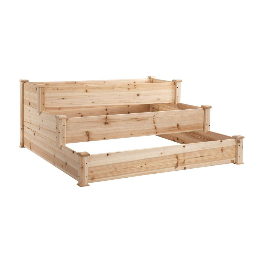 Outsunny 470L Raised Garden Bed, 3-Tier Planter Kit, Elevated Wooden Planters for Garden, Yard & Patio, 124 x 124 x 56 cm