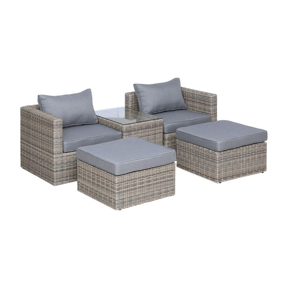 Outsunny 5 Piece Rattan Garden Furniture Set w/ 10cm Thick Cushions, Aluminium Frame Wicker Outdoor Balcony Sofa Set with