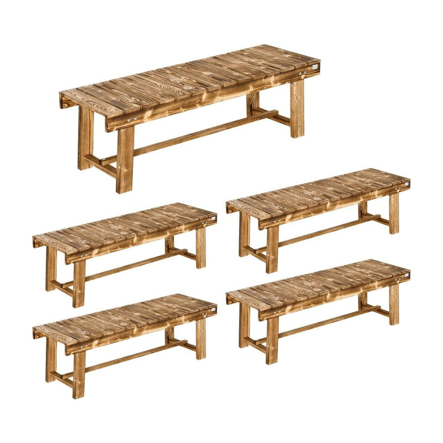 Outsunny 5 Pieces 2-seater Outdoor Indoor Wooden Garden Bench Fir Patio Loveseat, 110L x 38W x 35Hcm, Carbonised
