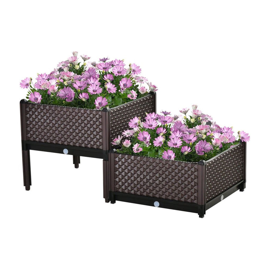Outsunny 50cm x 50cm x 46.5cm Set of 2 41L Plastic Raised Garden Bed, Planter Box, Flower Vegetables Planting Container with