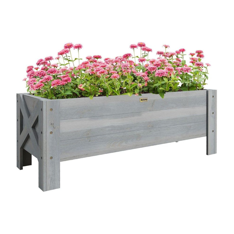 Outsunny 58L Garden Raised Bed Planter Grow Containers for Outdoor Patio Plant Flower Vegetable Pot Fir Wood, 100 x 36.5 x 36