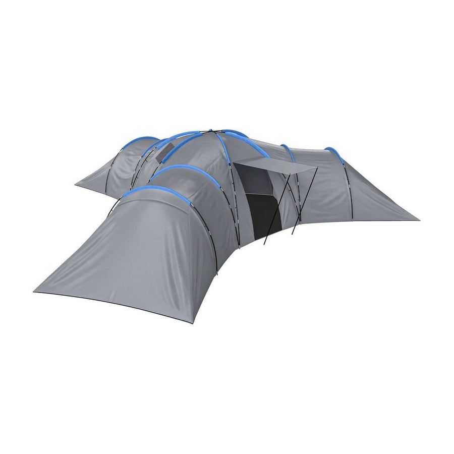 Outsunny 6-9 Man Large Tunnel Tent with 3 Bedrooms, Living Area and Porch, Stand-up Camping Tent, Portable with Bag, Light