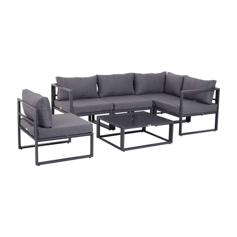 Outsunny 6 PCs Outdoor Indoor Sectional Corner Sofa Set Thick Padded Cushions Aluminium Frame 5 Seaters 1 Coffee Table Grey