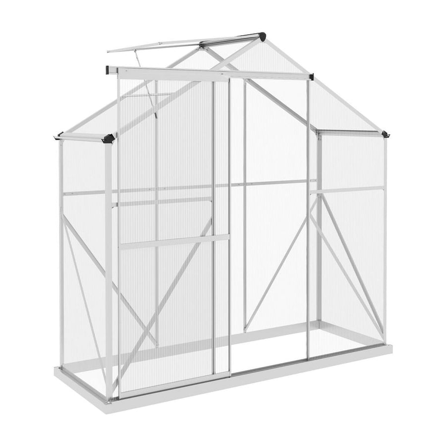 Outsunny 6 x 2.5ft Polycarbonate Greenhouse Walk-In Green House with Rain Gutter, Sliding Door, Window, Foundation, Silver