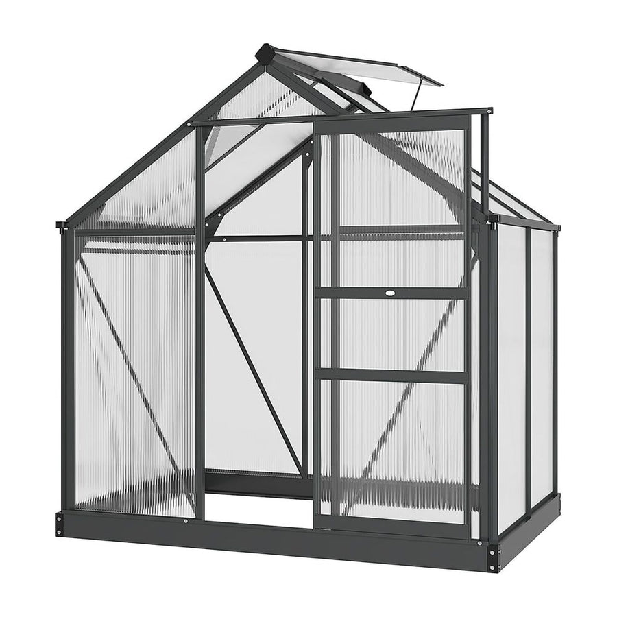 Outsunny 6 x 4ft Polycarbonate Greenhouse, Large Walk-In Green House with Slide Door and Window, Garden Plants Grow House