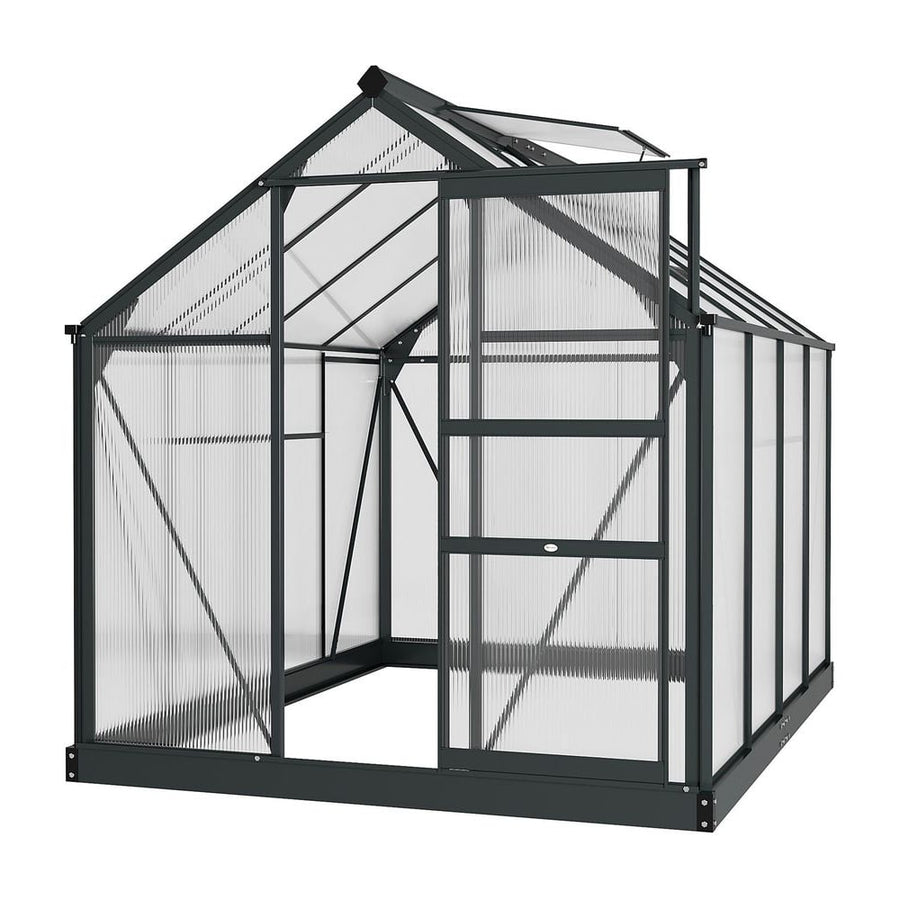 Outsunny 6 x 8ft Polycarbonate Greenhouse, Large Walk-In Green House with Slide Door and Window, Garden Plants Grow House