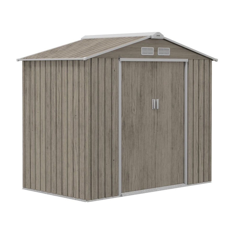 Outsunny 7 x 4ft Metal Garden Storage Shed with Vents, Floor Foundation Kit and Lockable Double Doors, Light Brown
