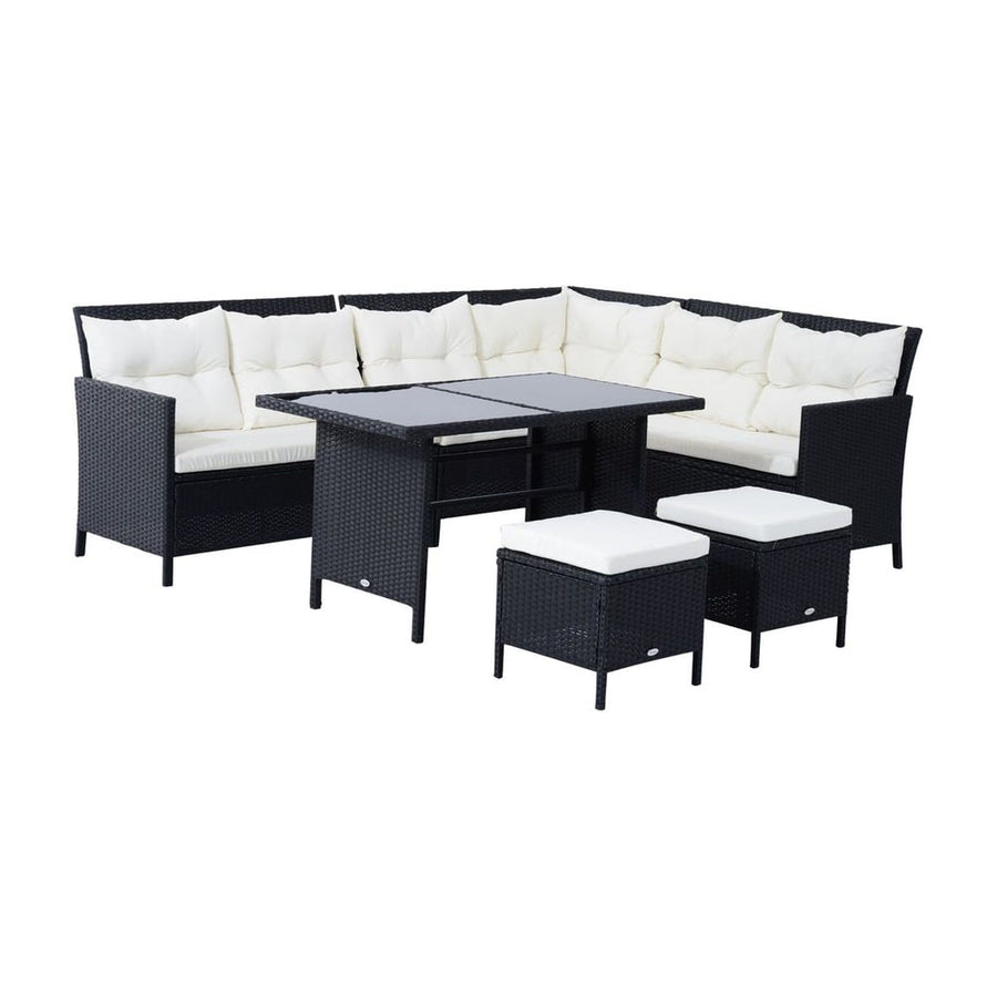 Outsunny 8-Seater Garden Rattan Furniture Rattan Corner Dining Sofa Set Wicker Conservatory Furniture Lawn Patio Coffee Table