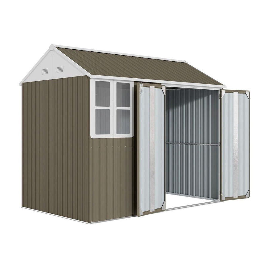 Outsunny 8 x 6 ft Galvanised Garden Shed, Outsoor Metal Storage Shed with Double Doors Window Air Vents for Patio, Lawn, Grey