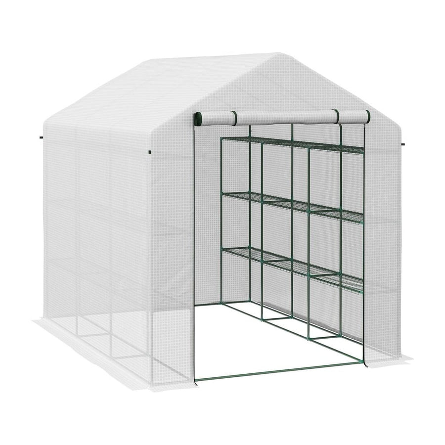 Outsunny 8 x 6ft Walk-In Greenhouse, with Shelves - White