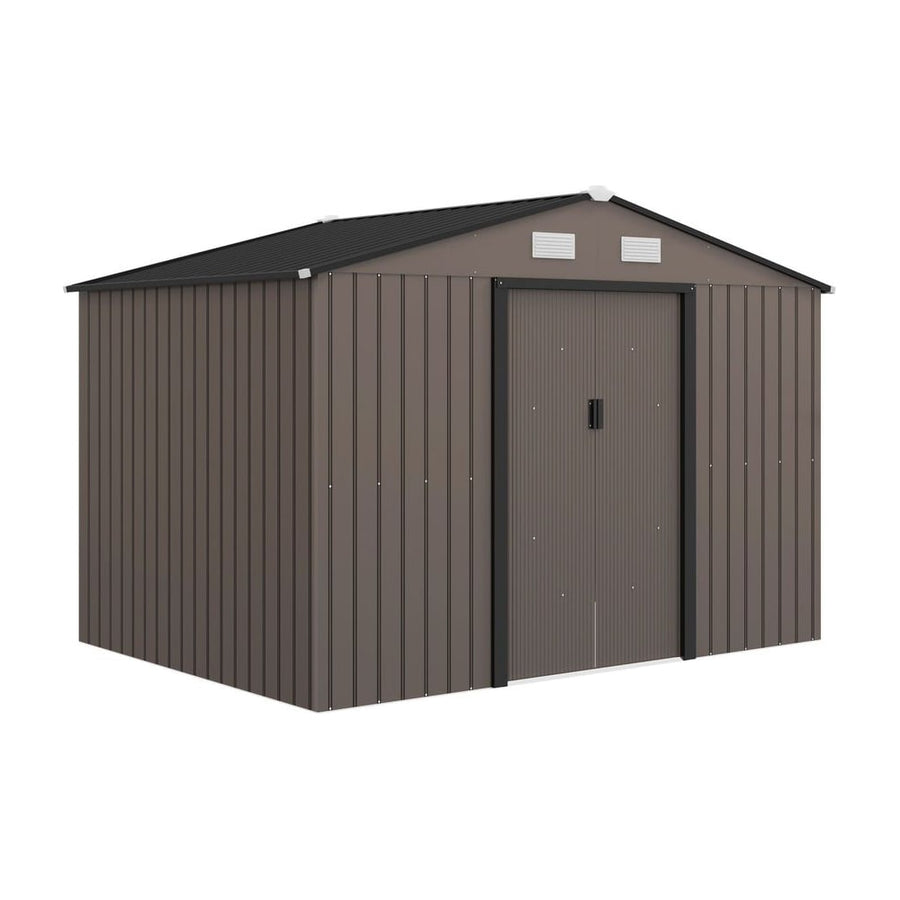 Outsunny 9 x 6ft Metal Garden Shed, Outdoor Storage Tool House with Ventilation Slots, Foundation Kit and Lockable Double