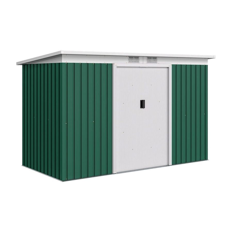 Outsunny 9ft x 4ft Metal Garden Shed, Outdoor Tool House with Foundation Kit, Ventilations and Double Doors, Deep Green
