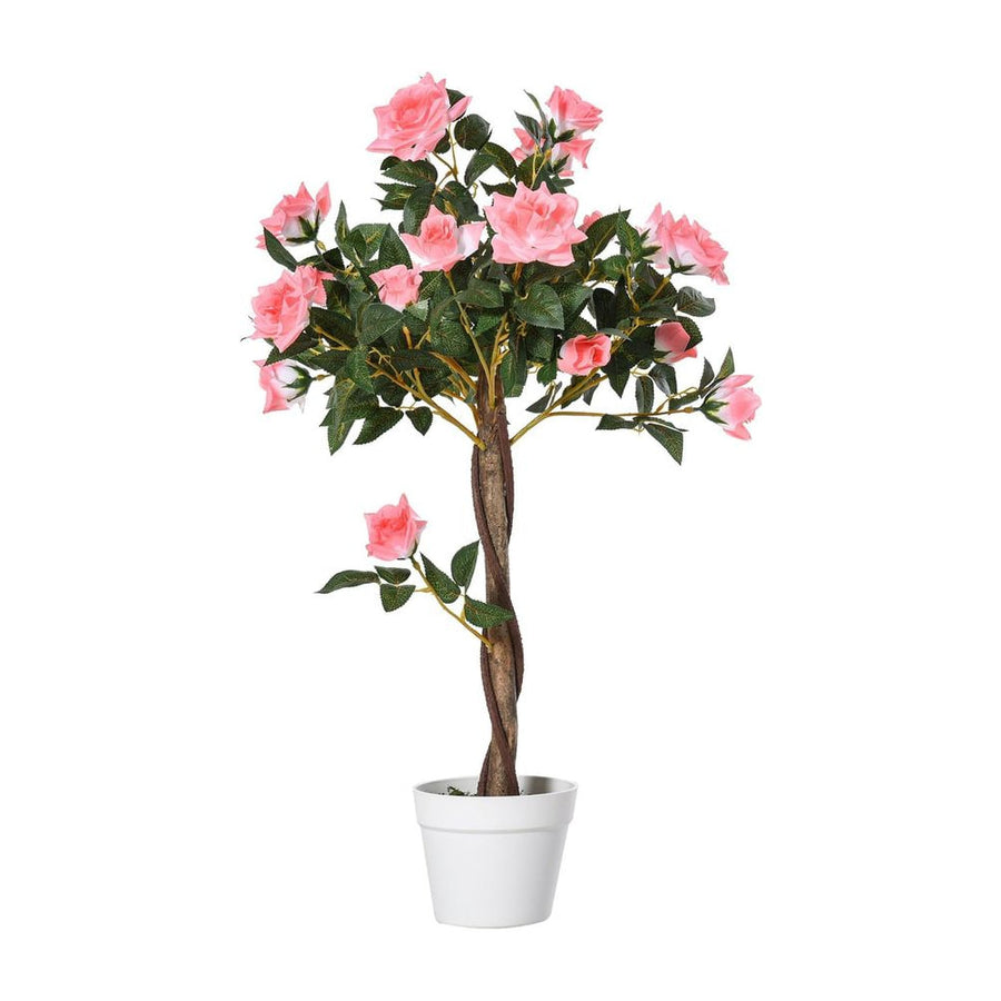 Outsunny Artificial Plants Pink Rose Floral in Pot, Fake Plants for Home Indoor Decor, 90cm