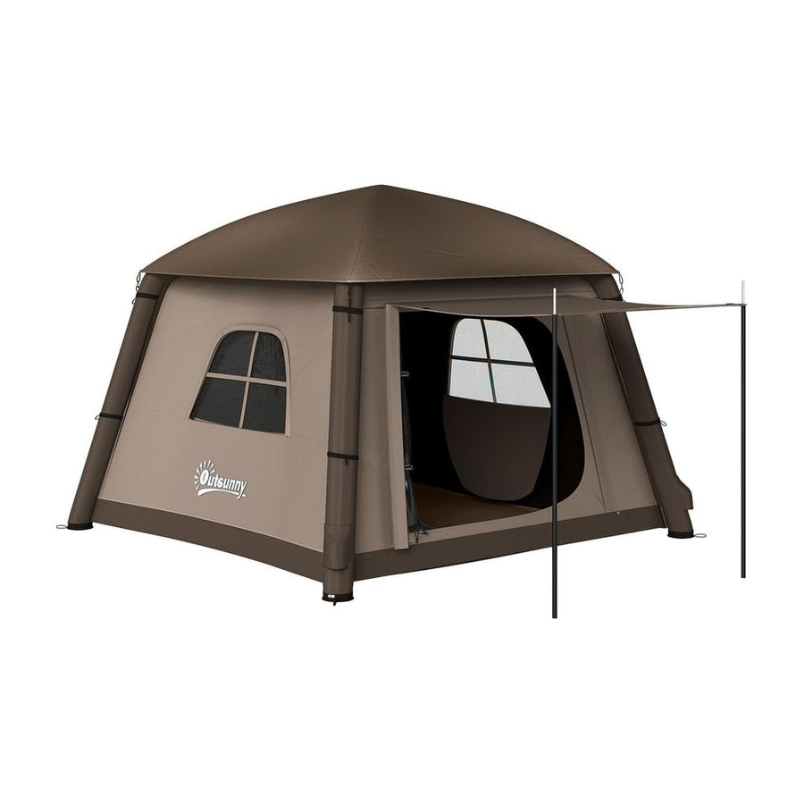 Outsunny Blow Up Tent w/ Hand Pump, Inflatable Camping Tent, Easy Setup 1/2 Person Waterproof Khaki