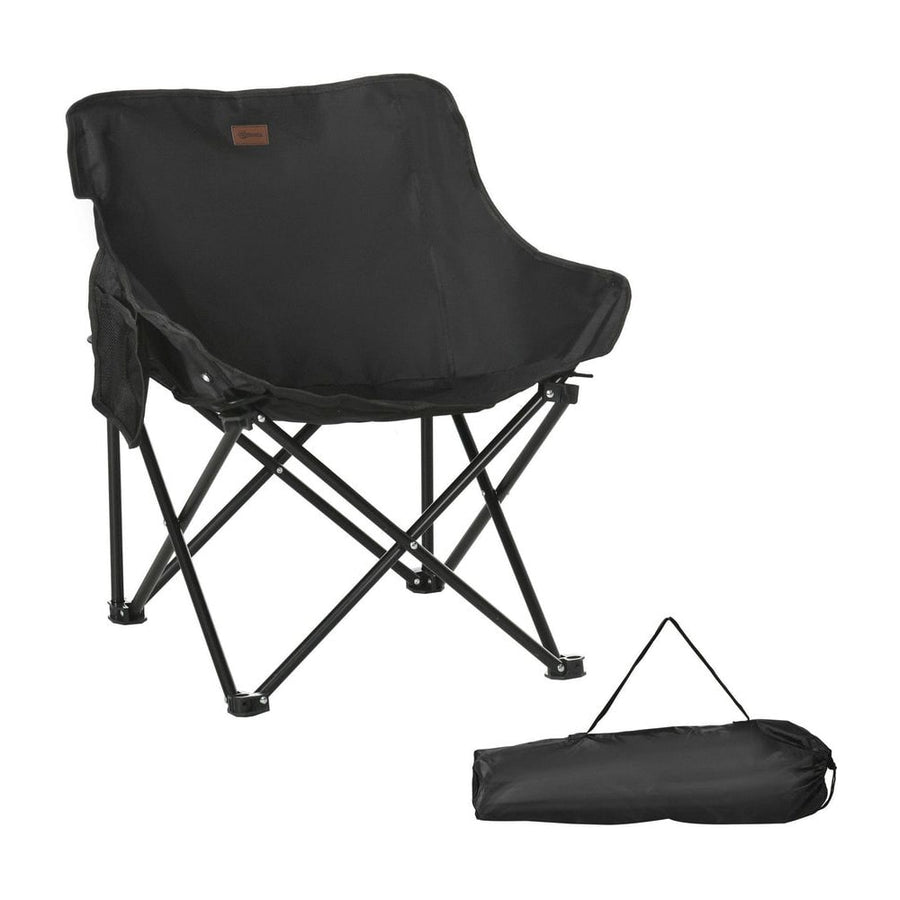 Outsunny Camping Chair shown in black with its matching carrying bag on a white background