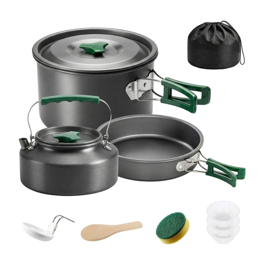 Outsunny Camping Cookware Set for 2-3 People, Ultralight Aluminium Camping Cooking Kit with Anti-Scald Handles, Grey