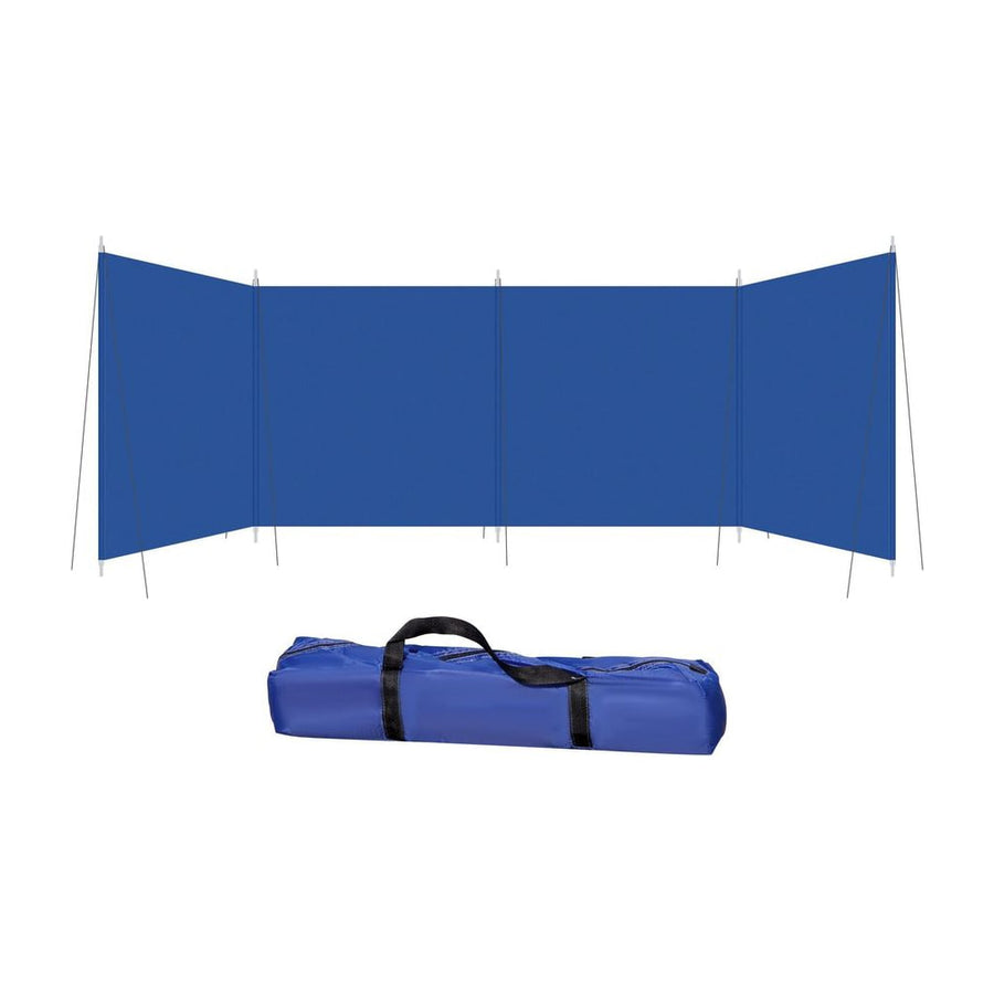 Outsunny Camping Windbreak unfolded in blue with a blue carry bag on the ground