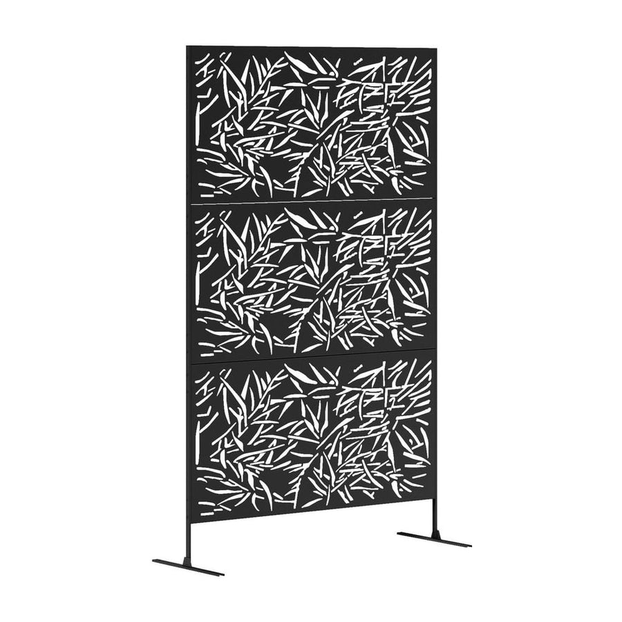 Outsunny Decorative Garden Privacy Screen with Stand, 6.5FT Freestanding Metal Outdoor Divider, Decorative Privacy Panel with