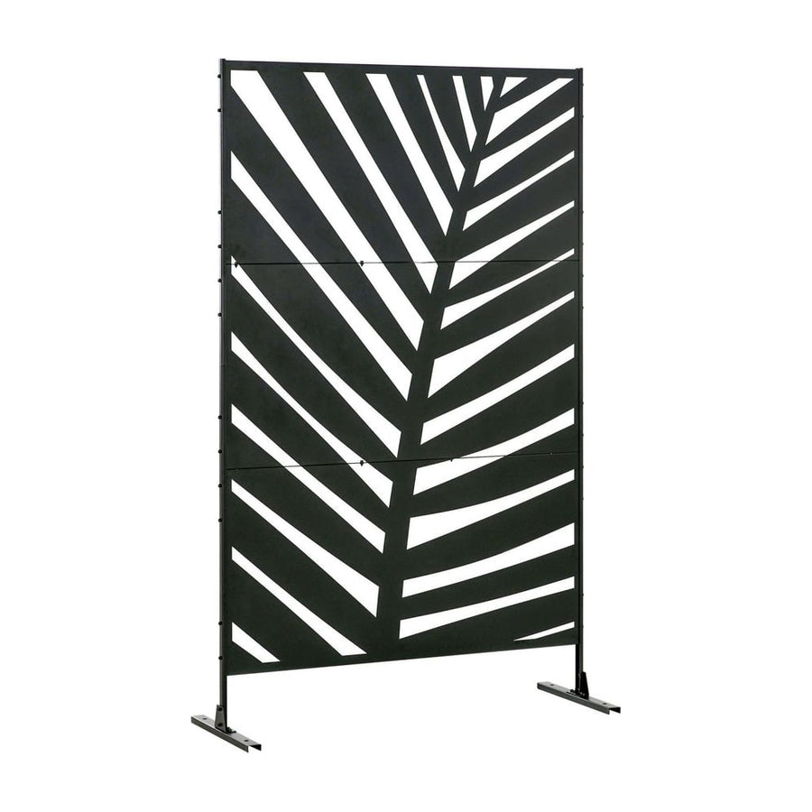 Outsunny Decorative Privacy Screen with Stand, 6.5FT Freestanding Metal Outdoor Divider, Decorative Privacy Panel with