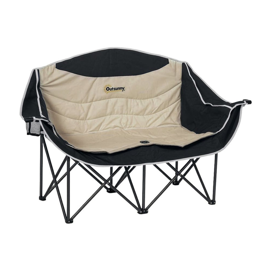 Outsunny Double Camping Chair for Adults, Oversized Heavy Duty Padded Folding Chair with Armrests, Cup Holders and Carry Bag