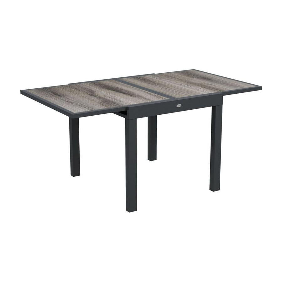 Outsunny Extending Garden Table, Outdoor Dining Table for 6, Aluminium Frame Rectangular Patio Table with Plastic Board