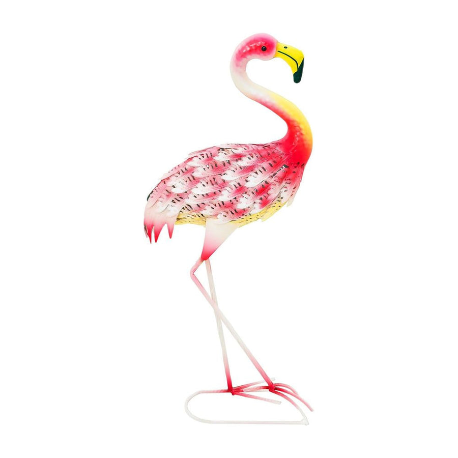 Outsunny Flamingo Garden Statue Ornament, Metal Bird Art Outdoor Statue, Standing Garden Sculpture Gift with Ground Stakes