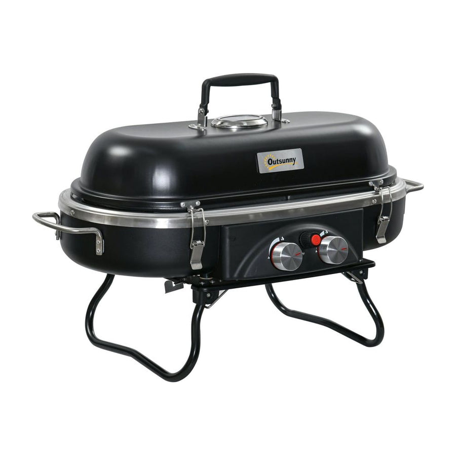 Outsunny Foldable Gas BBQ Grill with lid closed and legs folded