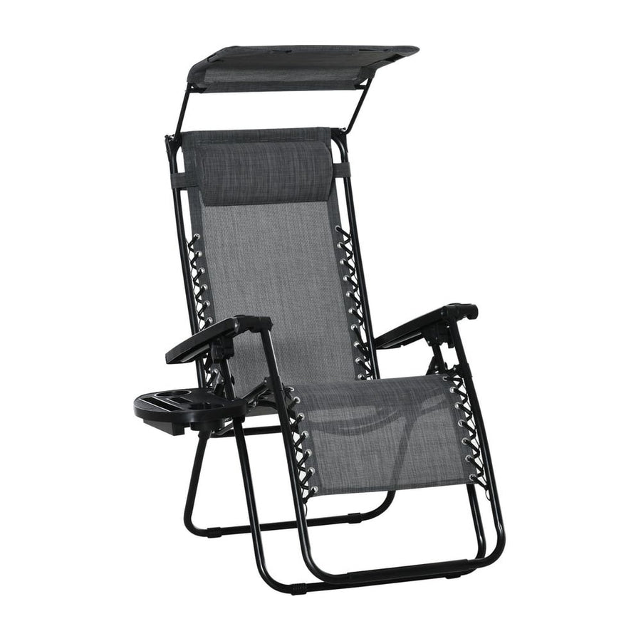 Outsunny Foldable Reclining Garden Chair with Headrest, Zero Gravity Deck Sun Lounger Seat Chair with Footrest, Armrest, Cup