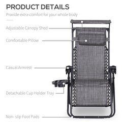Outsunny Foldable Reclining Garden Chair Headrest Zero Gravity Deck Sun Lounger Seat Footrest