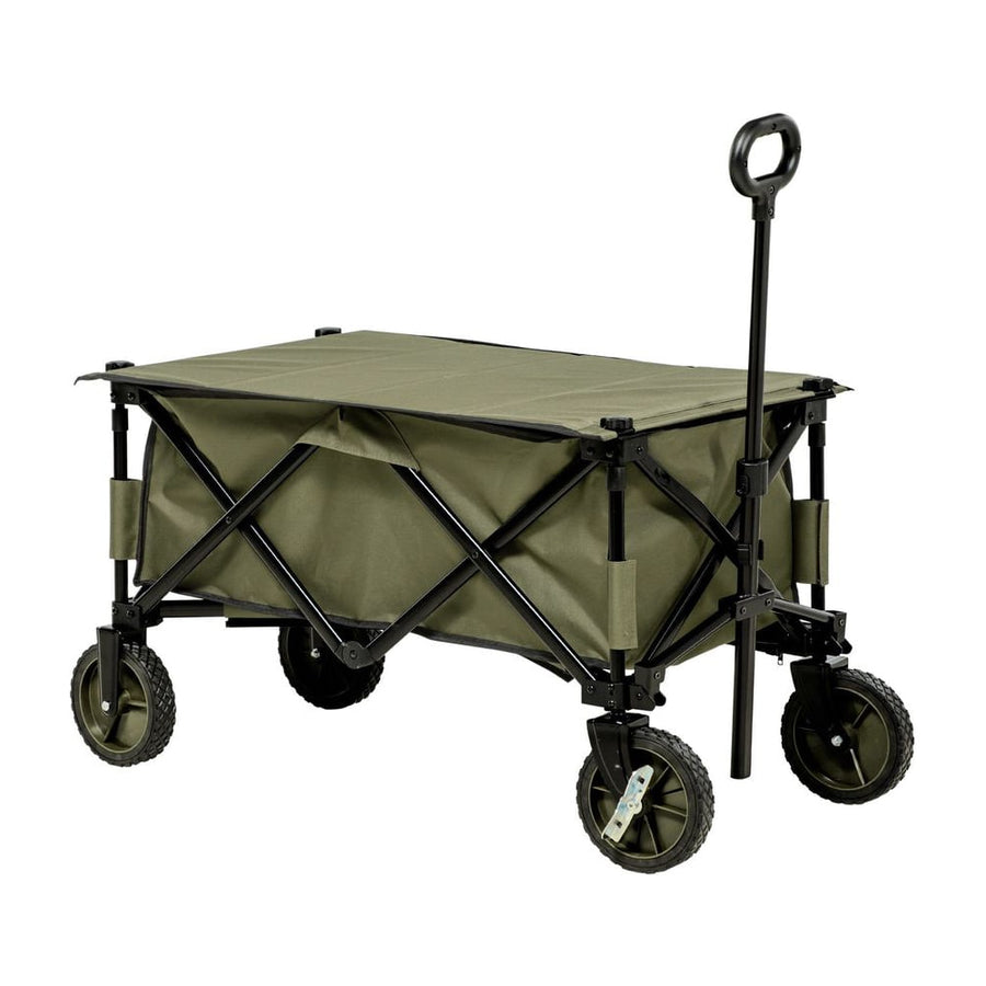 Outsunny Folding Garden Trolley, Cargo Trailer on Wheels, Collapsible Camping Trolley with Folding Board, Outdoor Utility
