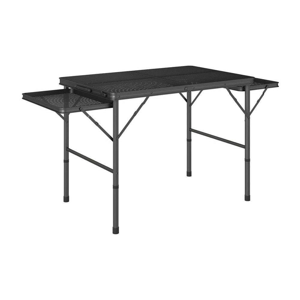 Outsunny Folding Grill Table, 4.5ft Portable Camping Table with 2 Wing Panels, Height Adjustable Metal Picnic Table for