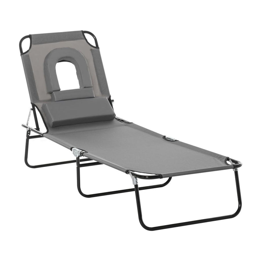 Outsunny Folding Sun Lounger Reclining Chair w/ Pillow Reading Hole Garden Beach