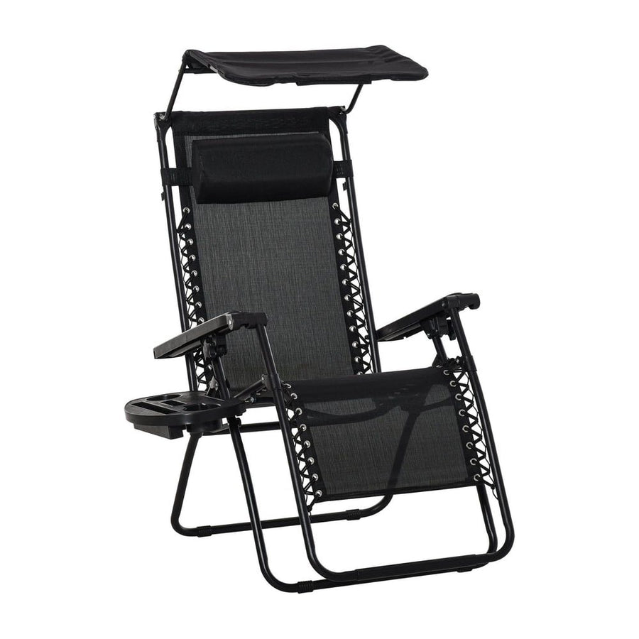 Outsunny Folding Zero Gravity Sun Lounger, with Sun Canopy - Black