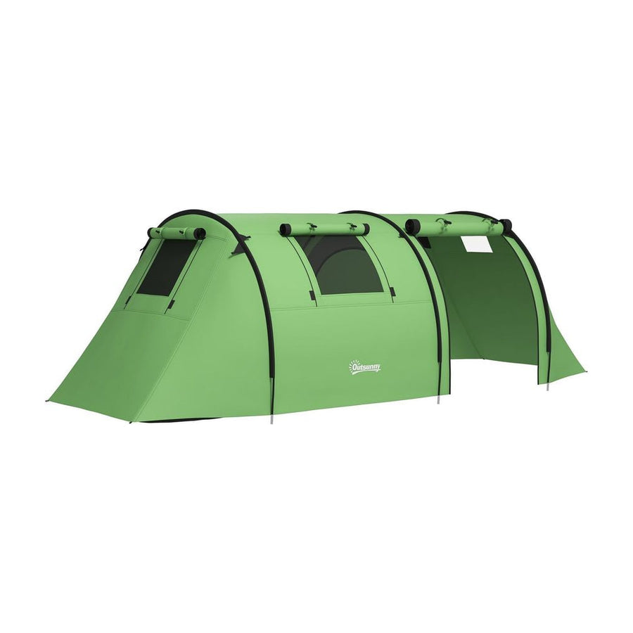 Outsunny Four Man Duo Room Tunnel Tent, with Accessories - Green
