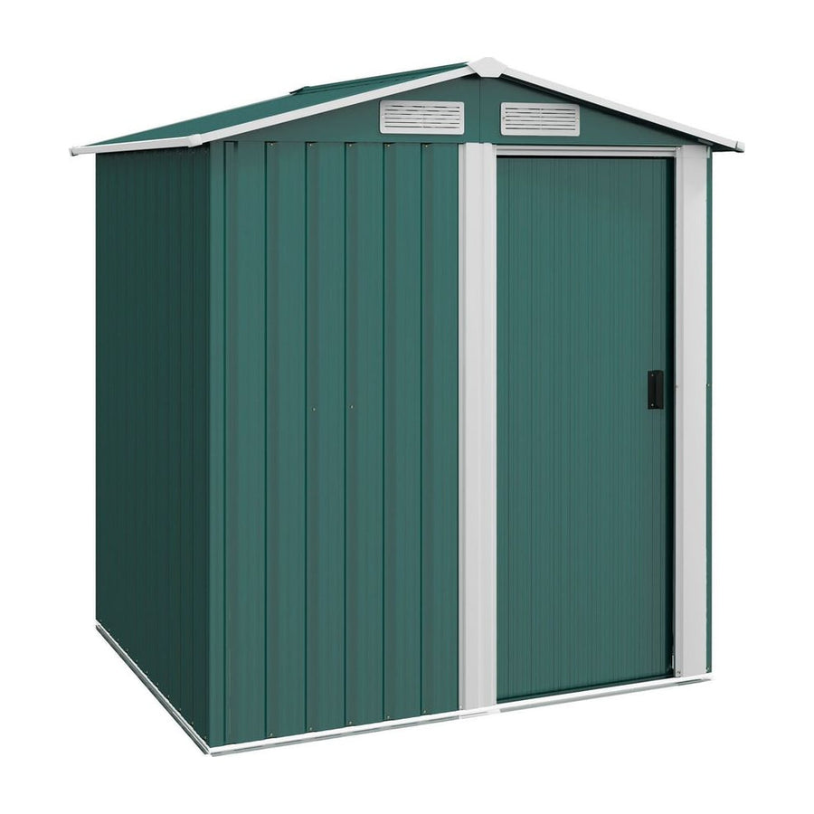 Outsunny Garden Metal Tool Storage Shed with Sliding Door, Sloped Roof and Floor Foundation, 152 x 132 x 188cm, Green