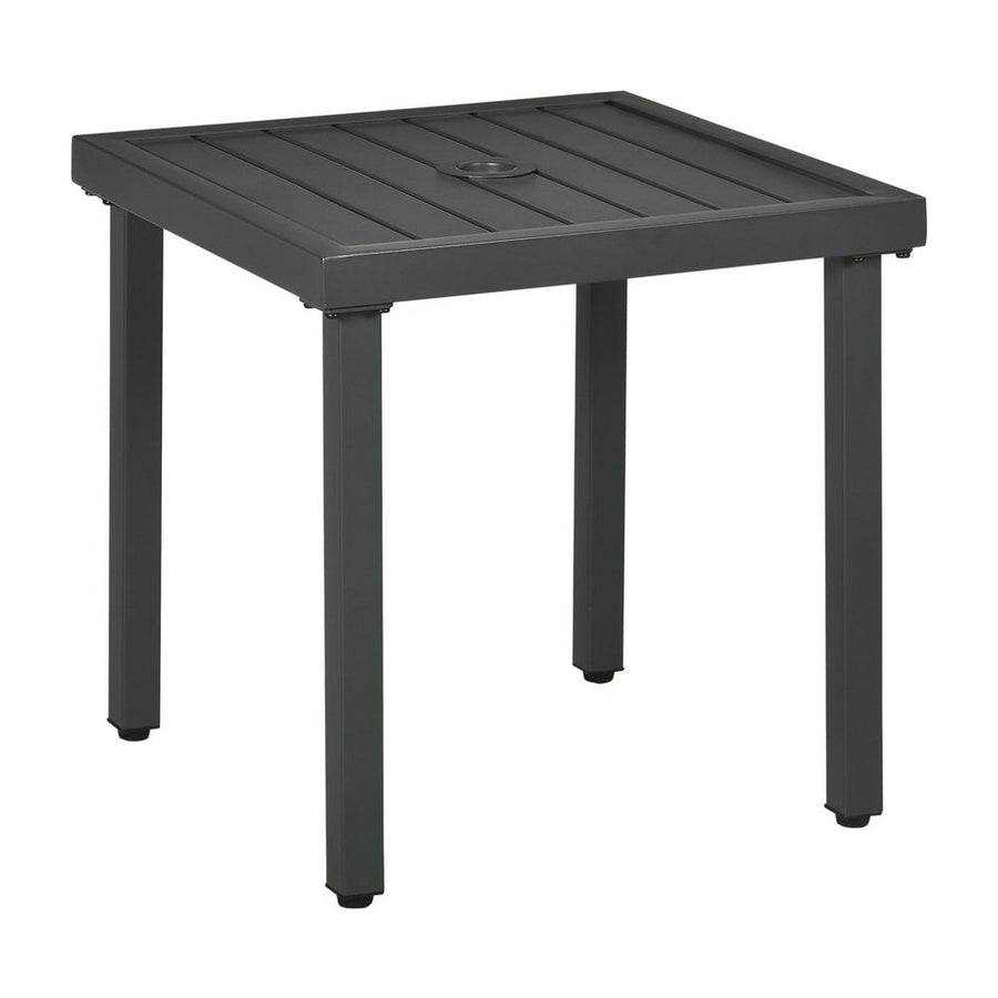 Outsunny Garden Side Table, 51x51cm Square Patio Coffee Table with Umbrella Hole, End Table with Steel Frame for Balcony
