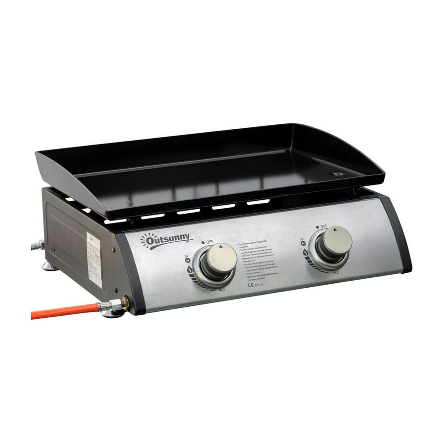 Outsunny Gas Plancha Barbecue Grill with a black griddle plate and two control knobs on the front