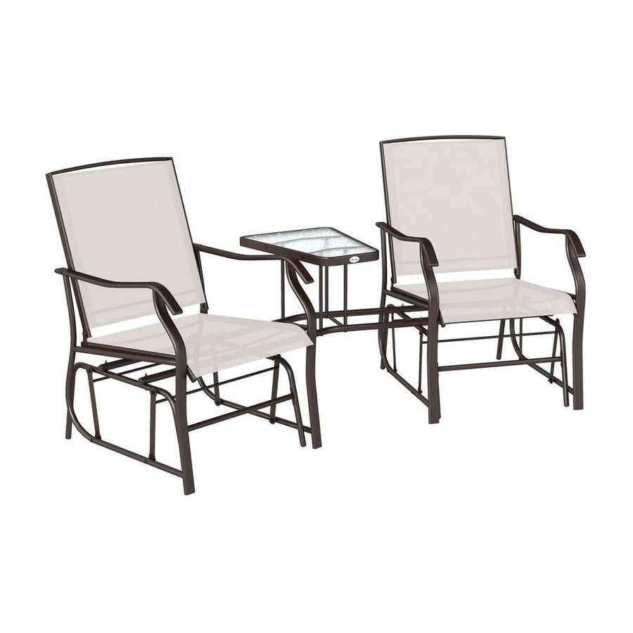 Outsunny Gliding Jack and Jill Seat, with Glass-Top Table - Brown/Beige
