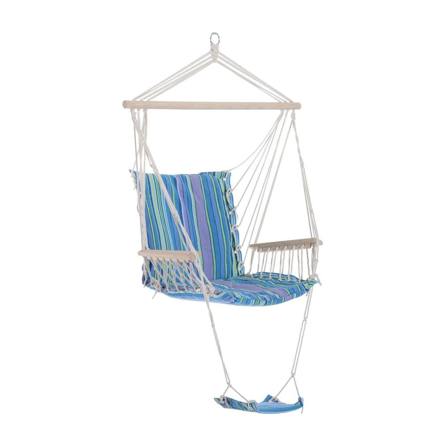 Outsunny Hanging Rope Chair with Soft Padded Seat & Backrest, Portable Garden Hammoc Chair with Wooden Support Bar, Armrests
