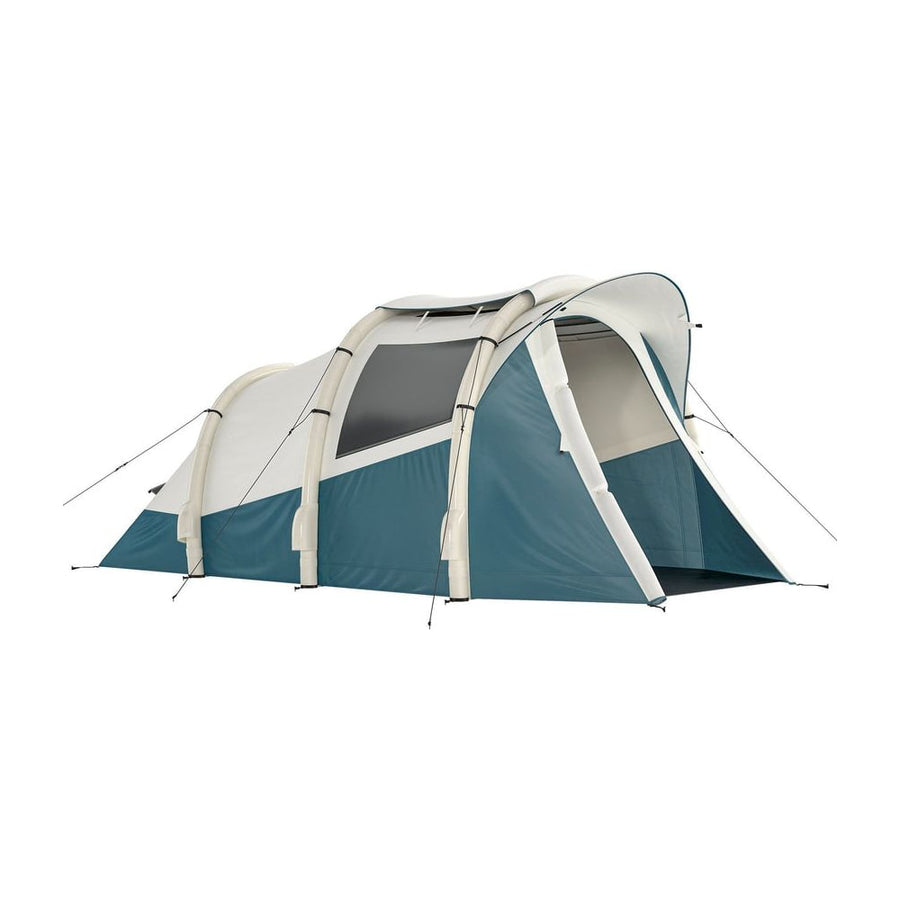 Outsunny Inflatable Camping Tent w/ Air Pump, a spacious green and cream blow up tent pitched on grass