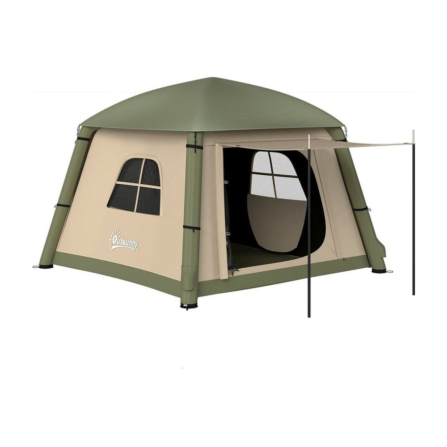 Outsunny Inflatable Camping Tent w/ Hand Pump, Easy Setup 1/2 Person Blow Up Tent Waterproof 190T Taffeta w/ Mesh Windows