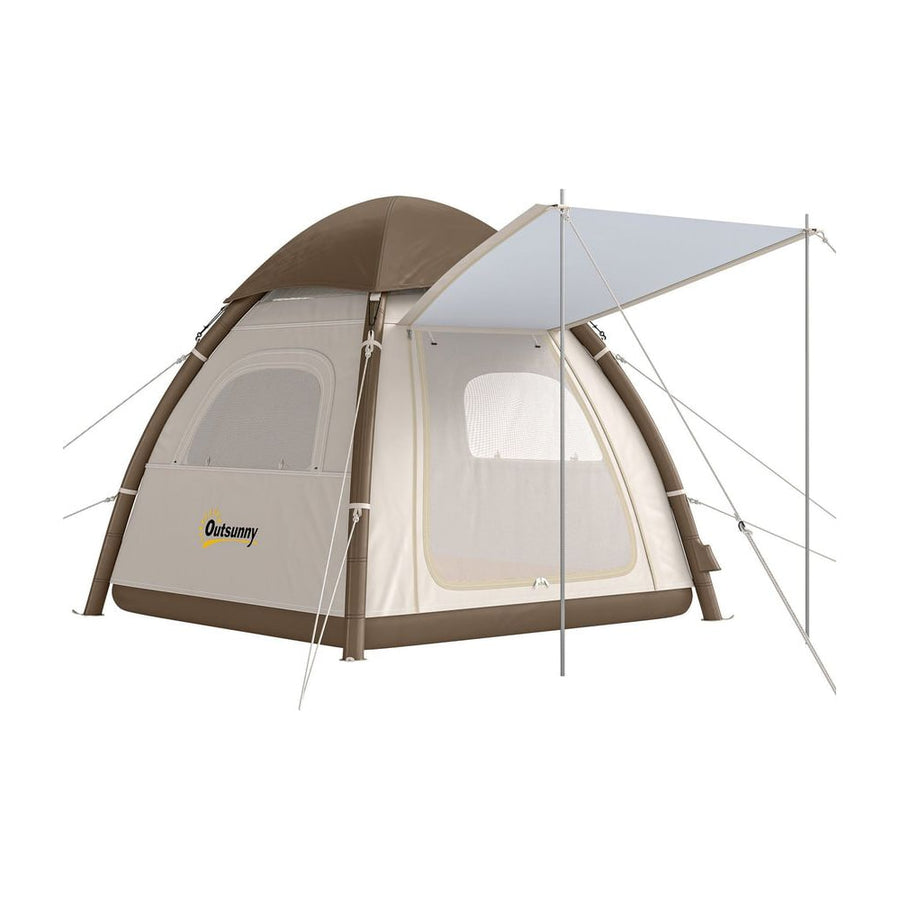 Outsunny Inflatable Camping Tent with Rainfly, 3 Man Air Tent 3000mm Waterproof Blow Up Tents, Cream