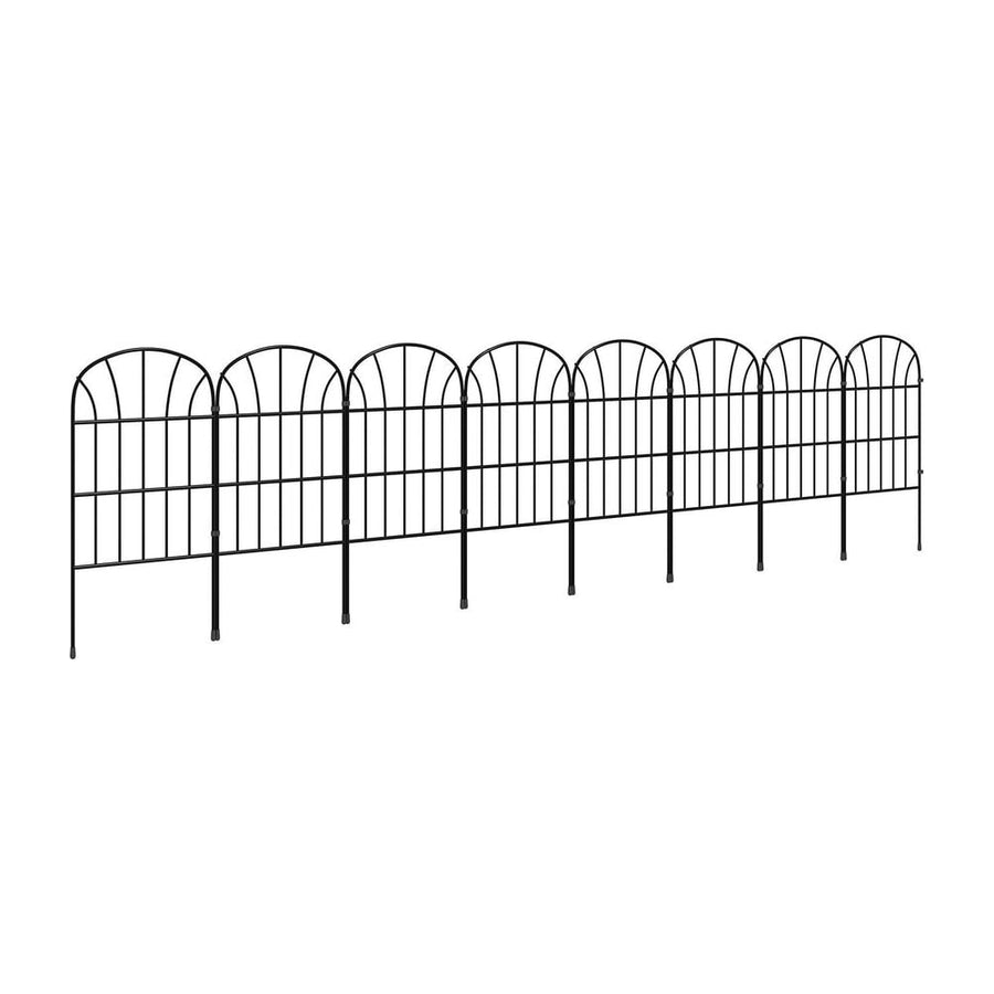 Outsunny Metal Decorative Outdoor Picket Fence Panels Set of 8, Black
