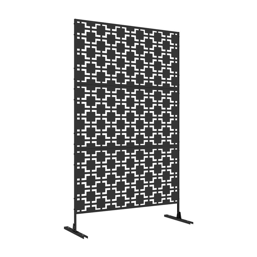Outsunny Metal Decorative Privacy Screen Outdoor Divider, Black Grid