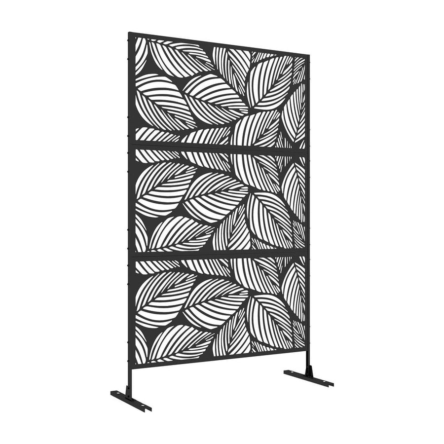 Outsunny Metal Decorative Privacy Screen Outdoor Divider, Black Leaf