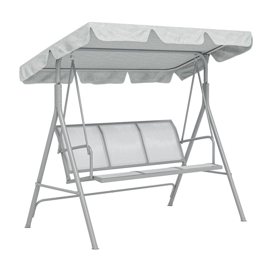 Outsunny Metal Garden Swing Chair, 3-Seater Swing Seat, Patio Hammock Bench Canopy Lounger, Light Grey